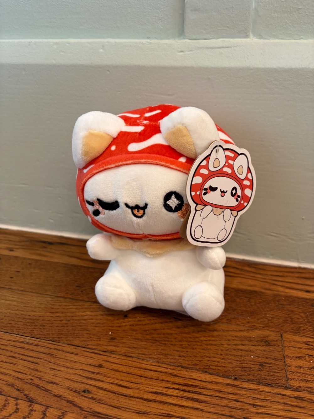 Tasty Peach Amanita Mushroom Meowchi Cat‎ Plush NWT White Red Mushroom Hat